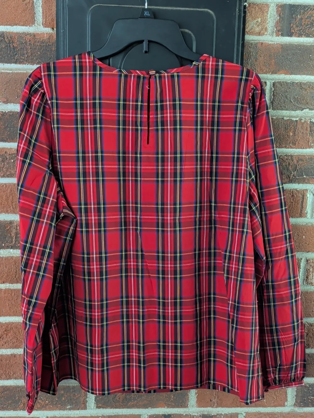 J. Crew Factory Red Plaid Long-Sleeve Tartan Cotton Poplin Top Size L (1030)